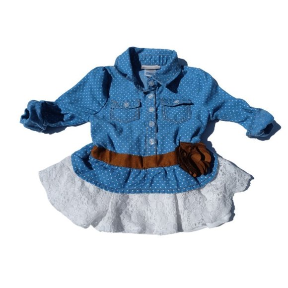 LITTLE Lass Toddler Dress - Jeans, Lace And Brown Flower Size 2T - Picture 1 of 3